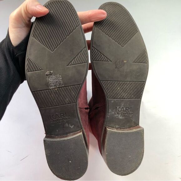 Karl Lagerfeld Paris Burgundy‎ Suede Fringe Ankle Booties Size 7.5 - Picture 8 of 10